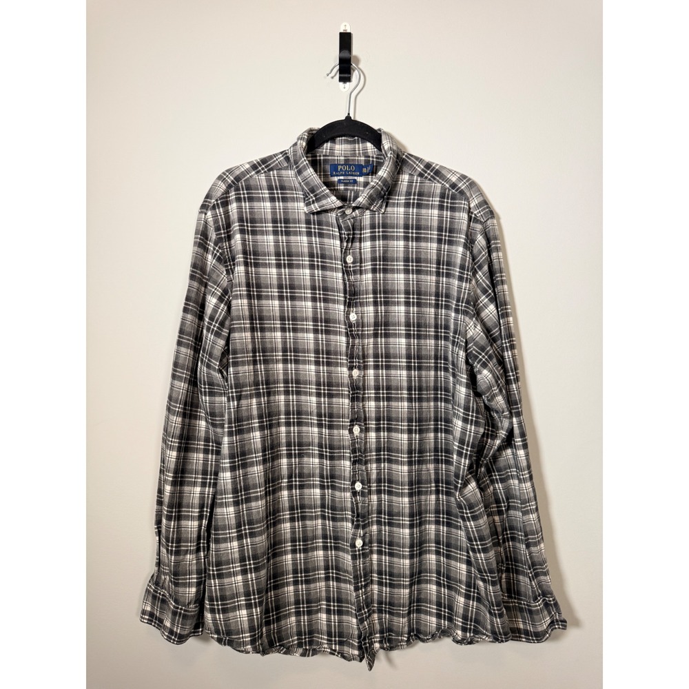 Polo Ralph Lauren Mens XXL Classic Fit Plaid Flannel Shirt Black Grey